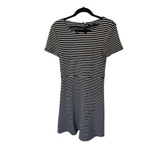 MADEWELL Womens GALLERIST Dress A-Line Fit & Flare Black White Striped Size M